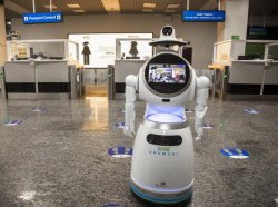 Robot at Kigali International Airport.jpg